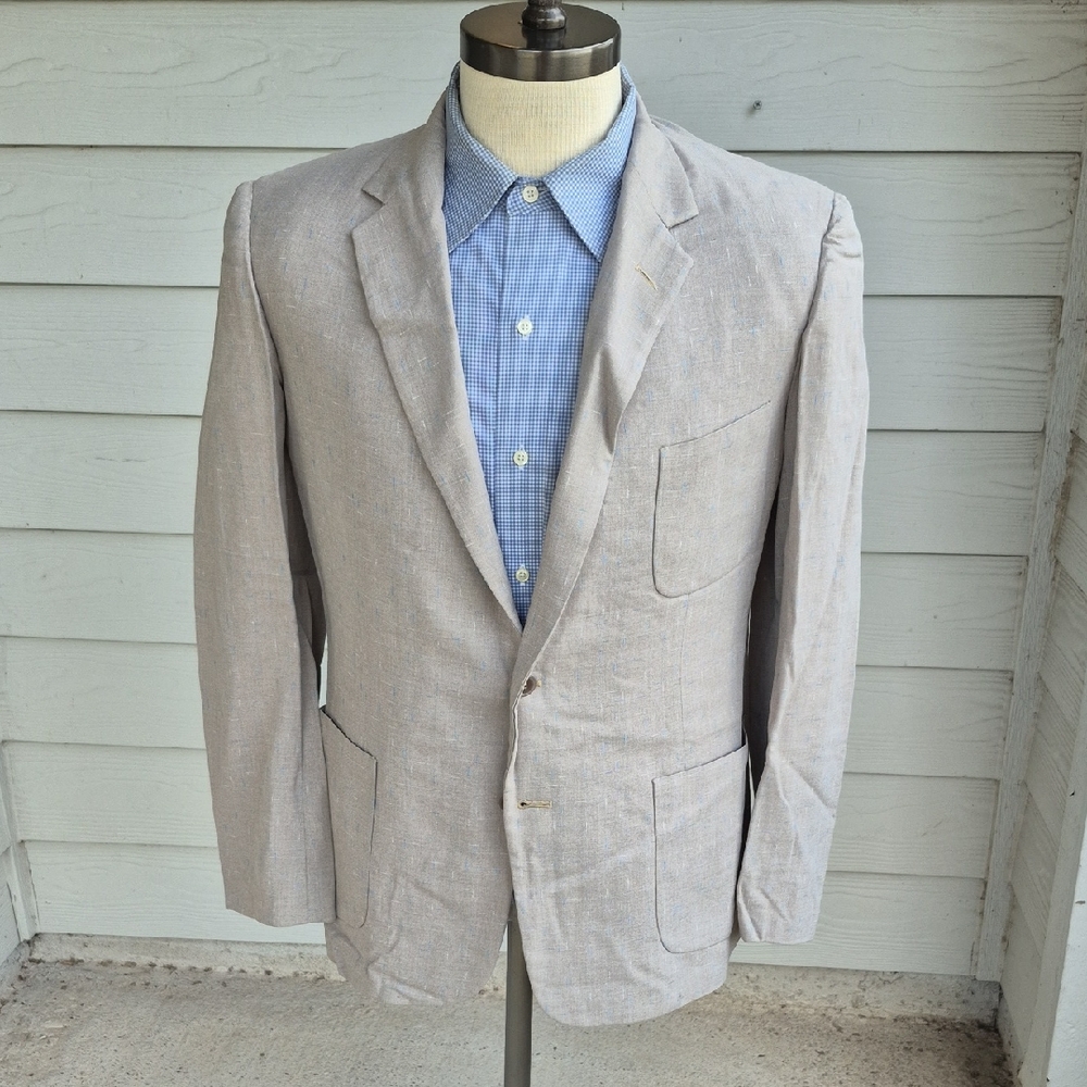 1950S PS Northcool Beige Blue White Flecked Weave‎ 39 R Mens Sport Coat VTG RARE